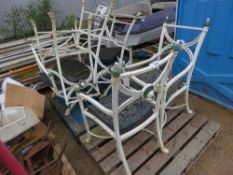 METAL FRAMED GARDEN CHAIR SET WITH BENCH. THIS LOT IS SOLD UNDER THE AUCTIONEERS MARGIN SCHEME, T