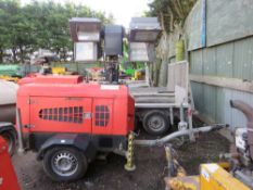 VT1 TOWED LIGHTING TOWER WITH KUBOTA ENGINE AND LINZ ALTERNATOR. WHEN TESTED WAS SEEN TO RUN AND MAK