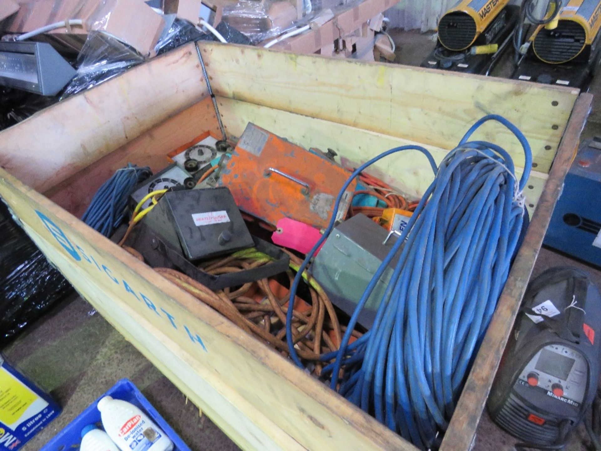 STILLAGE OF WELDING LEADS AND CONTROLLERS ETC.