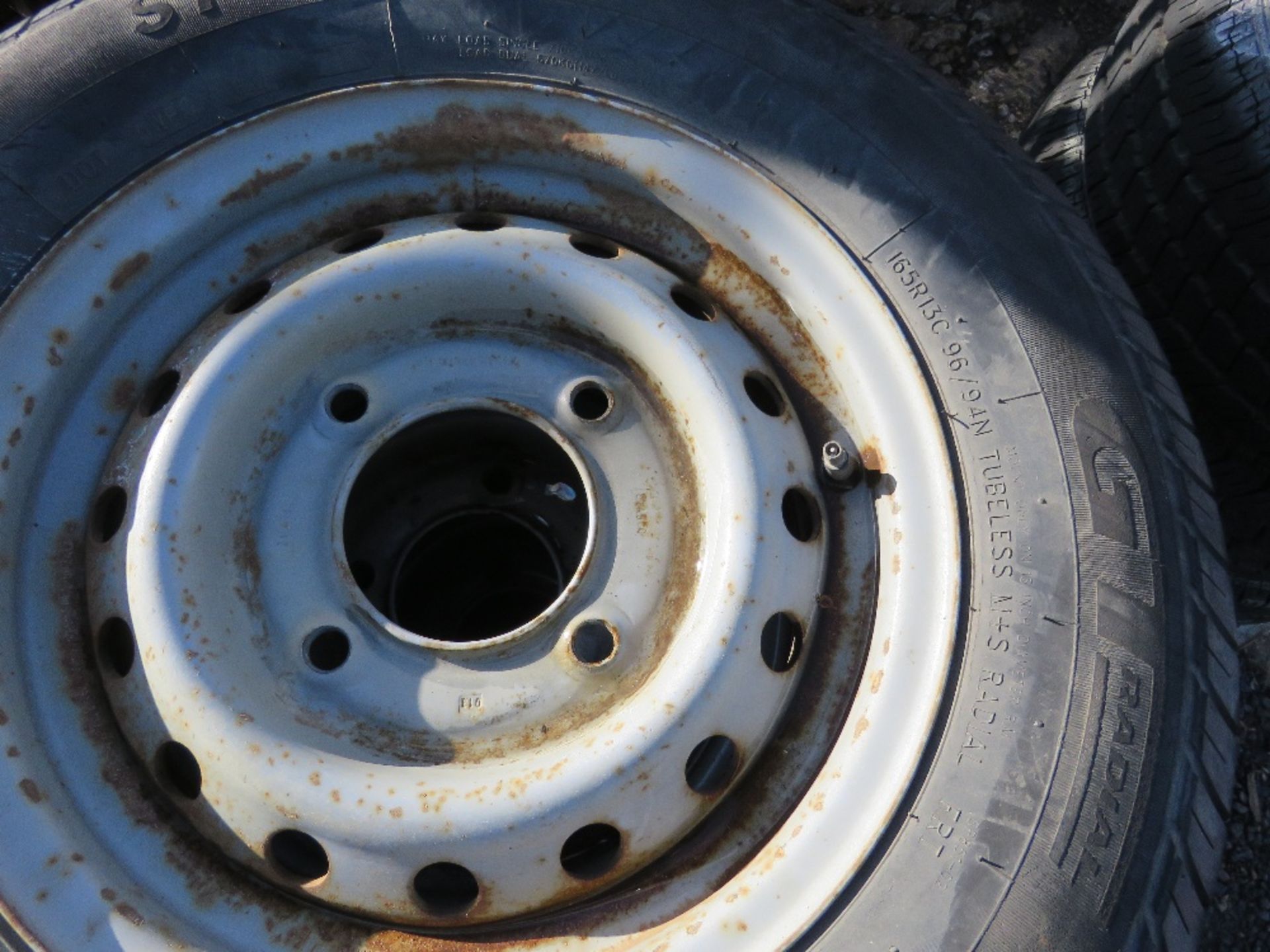 4 X TRAILER WHEELS AND TYRES. 165R13C95/94N SIZE. - Image 2 of 4