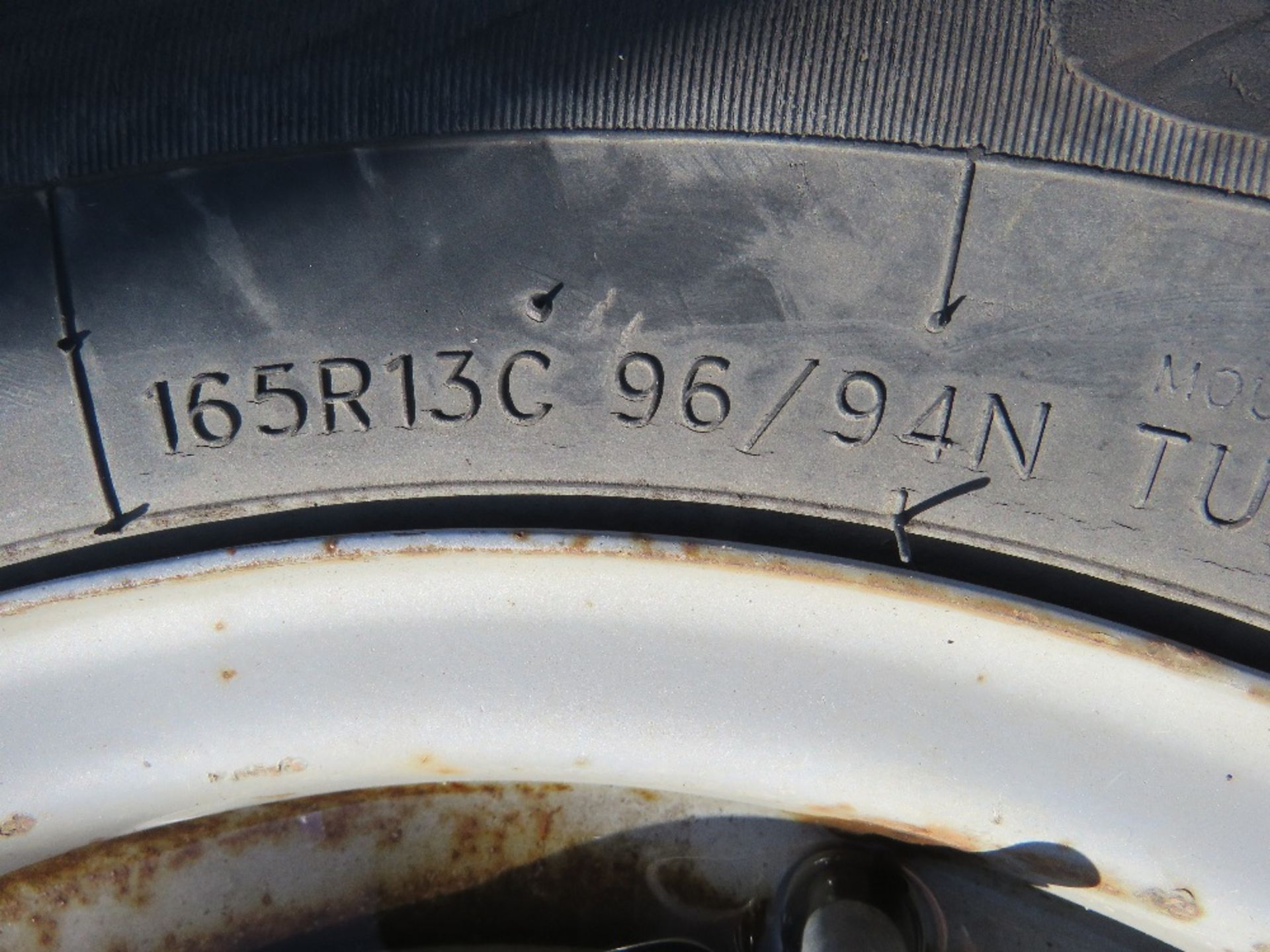 4 X TRAILER WHEELS AND TYRES. 165R13C95/94N SIZE. - Image 3 of 4