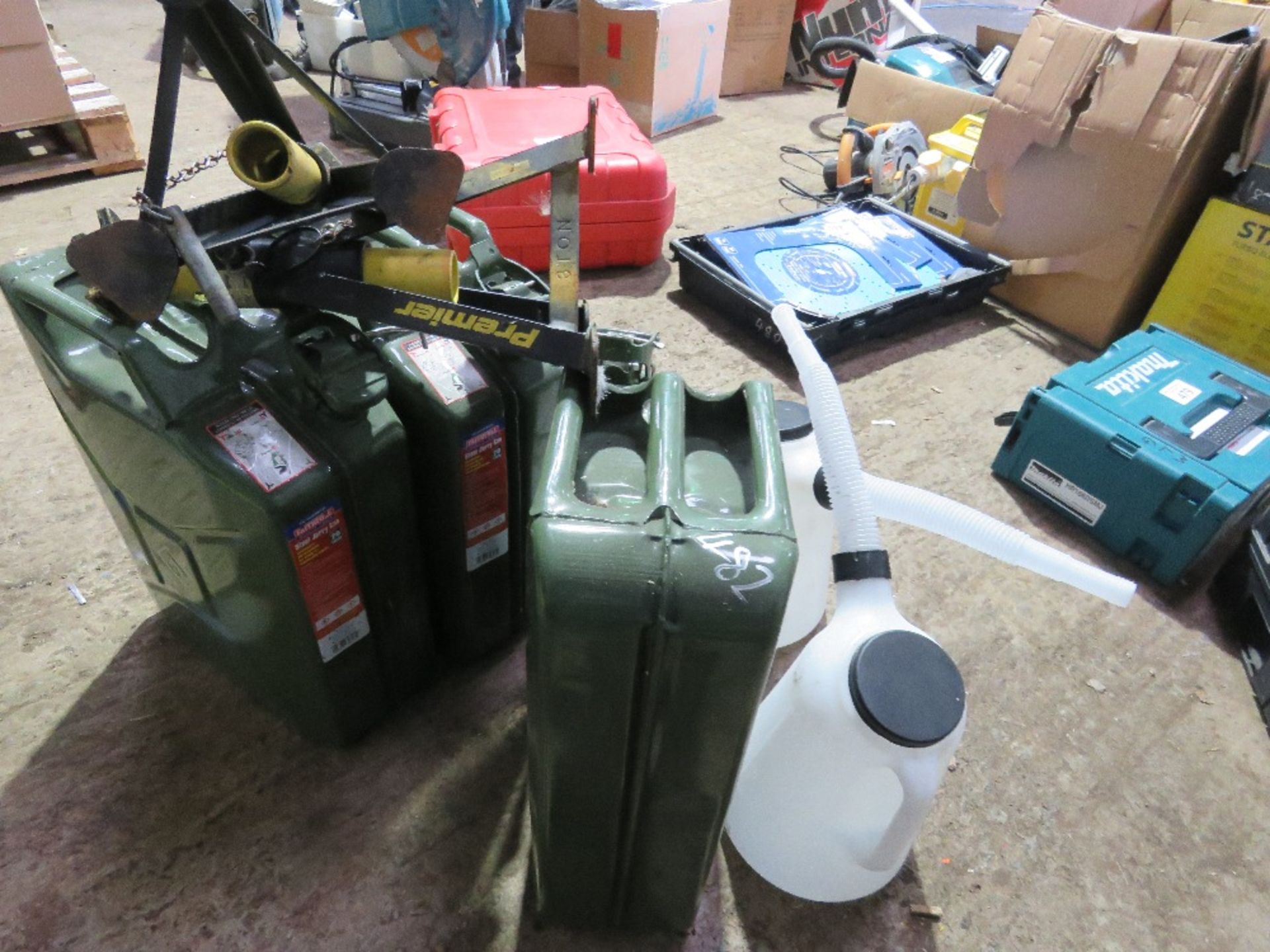 3 X JERRY CANS, 2 X AXLE STANDS AND 3 X OIL JUGS. - Image 2 of 2