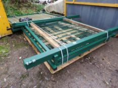 PAIR OF HEAVY DUTY GREEN YARD GATES WITH POSTS, UNUSED, 1.9M WIDTH X 2M HEIGHT EACH APPROX.
