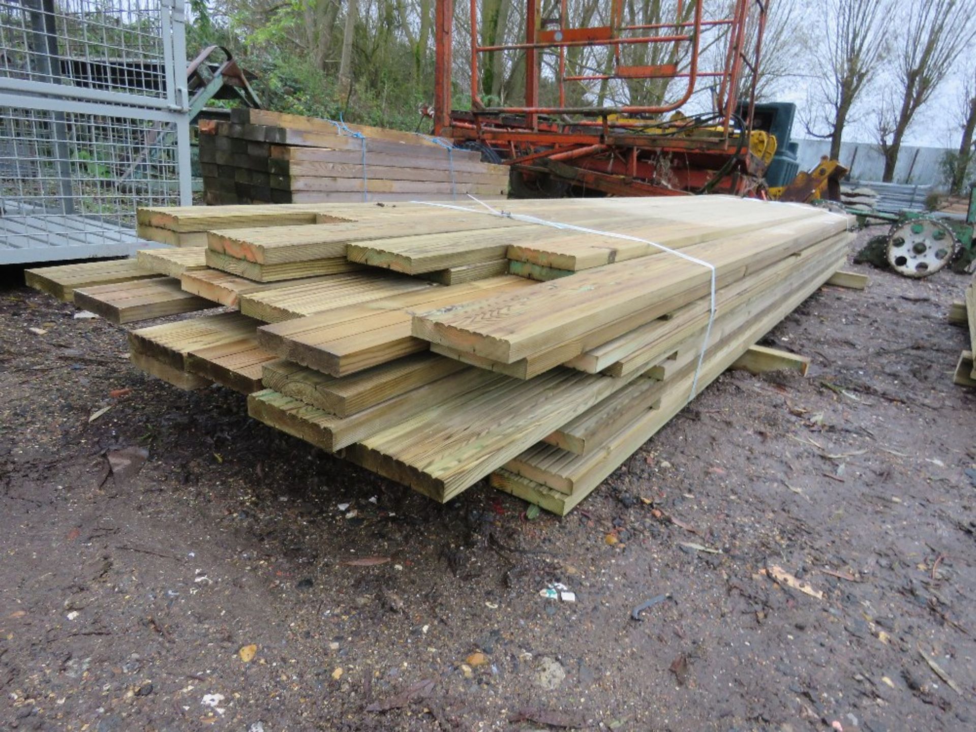 LARGE PACK OF TREATED DECKING BOARDS 3.6M-4.7M LENGTH X 150MM X 30MM APPROX. - Image 2 of 4