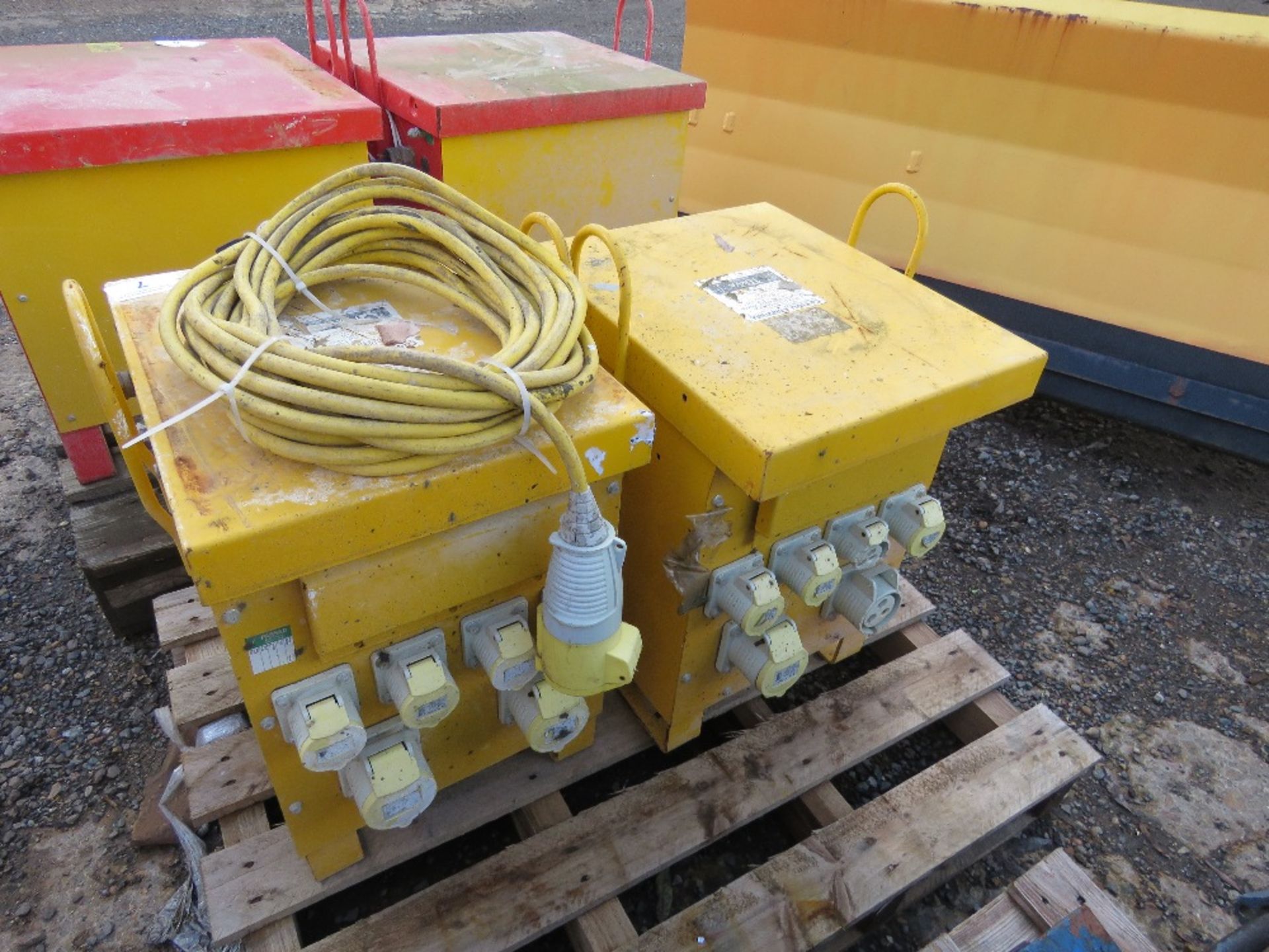 2 X LARGE SIZED SITE TRANSFORMERS, YELLOW PLUS AN EXTENSION LEAD.