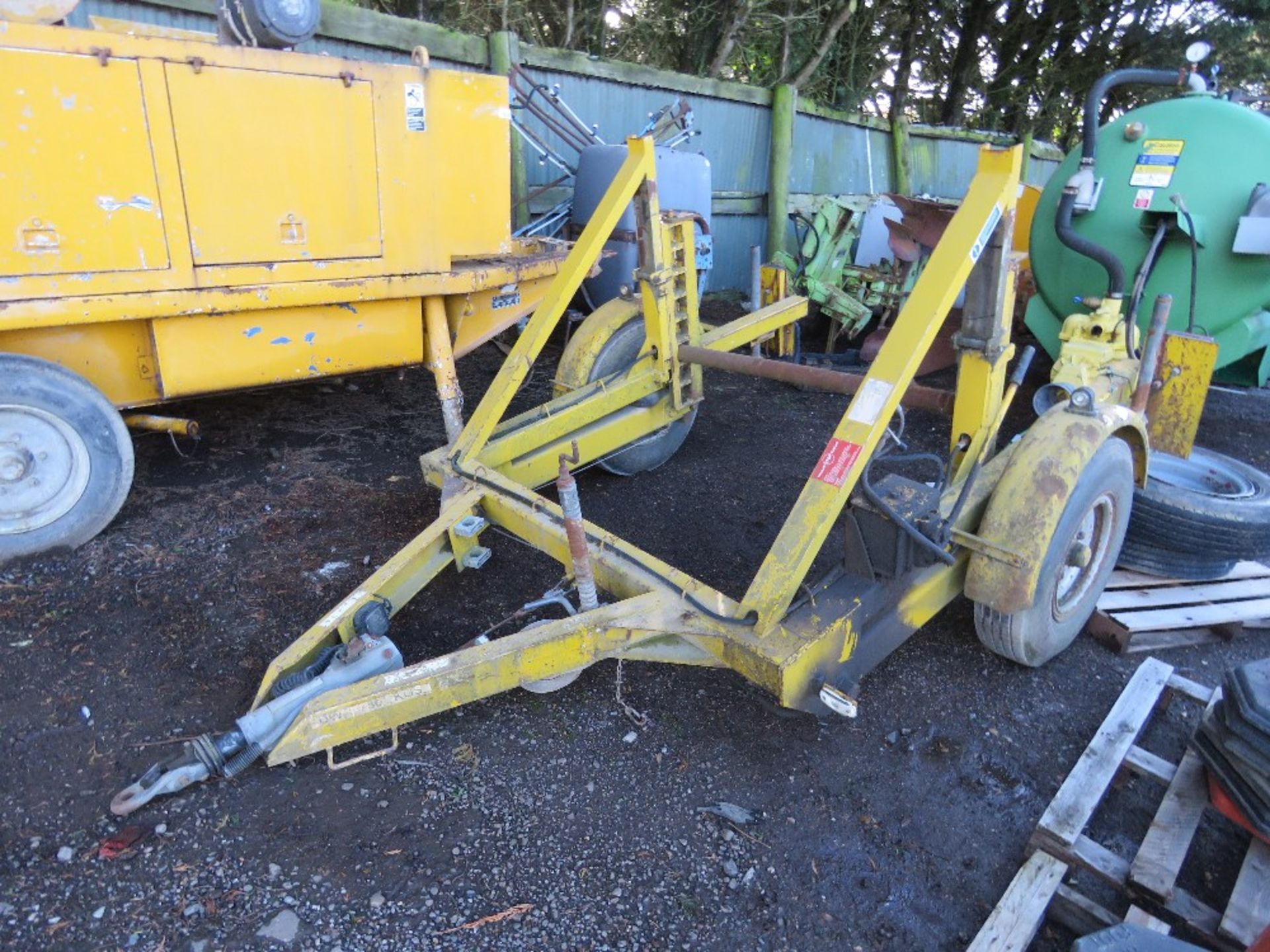 LARGE SIZED CABLE DRUM TRAILER WITH SPARE WHEELS, 4FT INTERNAL SPAN APPROX.