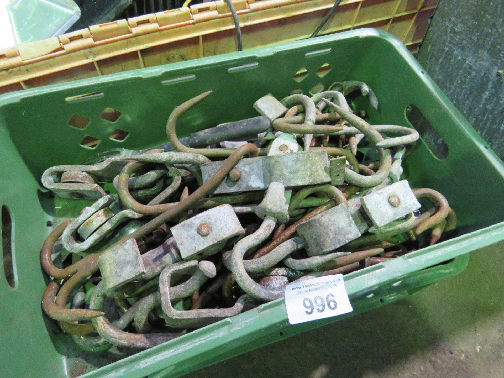 2 X TRAYS CONTAINING MEAT HOOKS ETC. THIS LOT IS SOLD UNDER THE AUCTIONEERS MARGIN SCHEME, THEREF