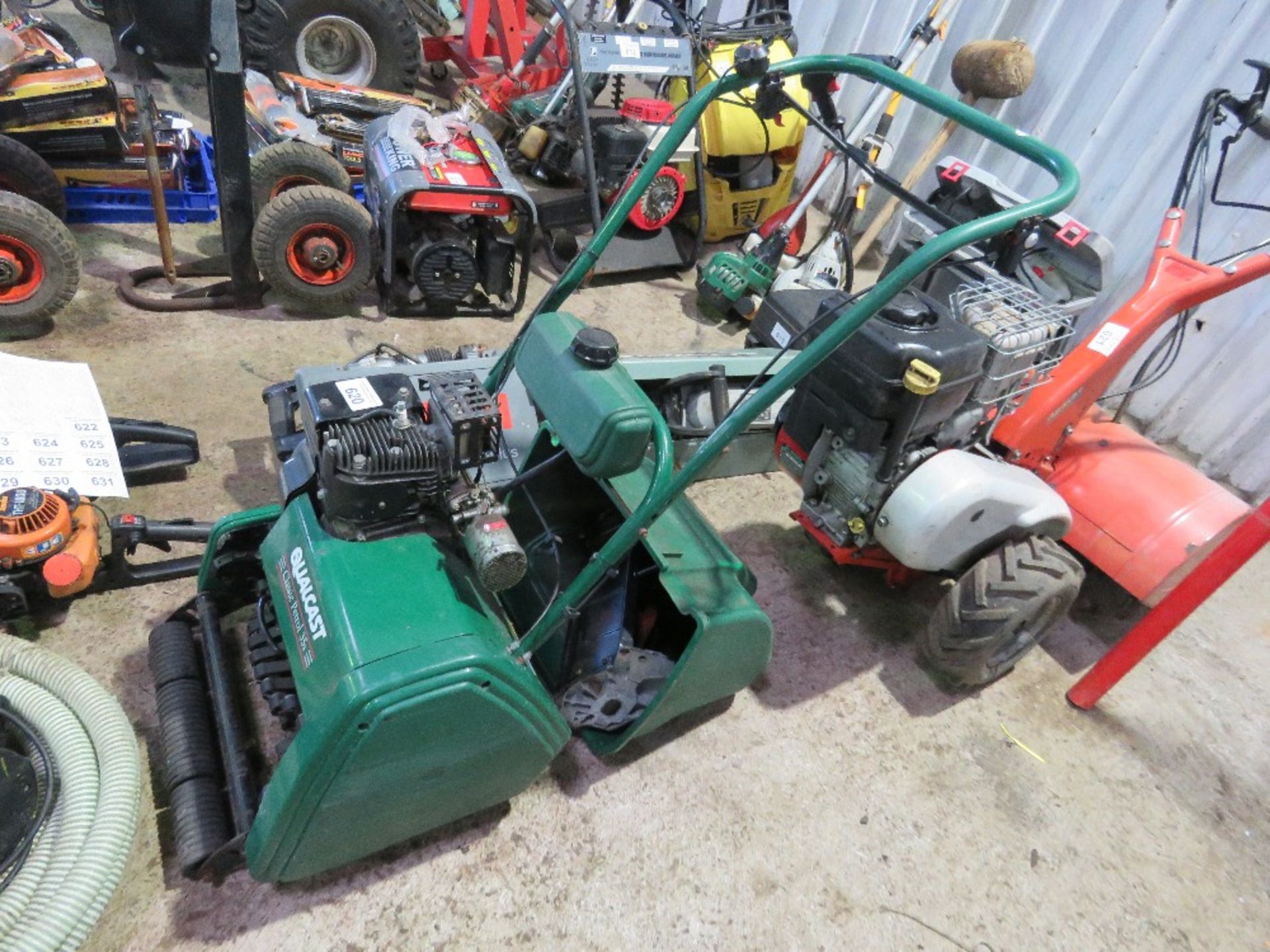 QUALCAST CLASSIC 35 CYLINDER MOWER WITH RAKE ATTATCHMENT AND GRASS BOX. THIS LOT IS SOLD UNDER T