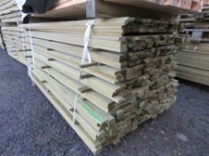 LARGE PACK OF TREATED VENETIAN PALE TIMBER CLADDING SLATS. 1.83M LENGTH X 45MM X 17MM APPROX.