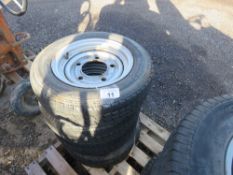 4 X TRAILER WHEELS AND TYRES. 155-70R12C104 SIZE.