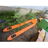 LONG BLADED PALLET TRUCK. THIS LOT IS SOLD UNDER THE AUCTIONEERS MARGIN SCHEME, THEREFORE NO VAT