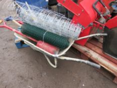 WHEELBARROW, TOOLS & FENCING WIRE. THIS LOT IS SOLD UNDER THE AUCTIONEERS MARGIN SCHEME, THEREFOR