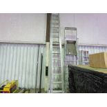 LARGE TRIPLE SET OF ALUMINIUM LADDERS WITH STABILISING LEGS.