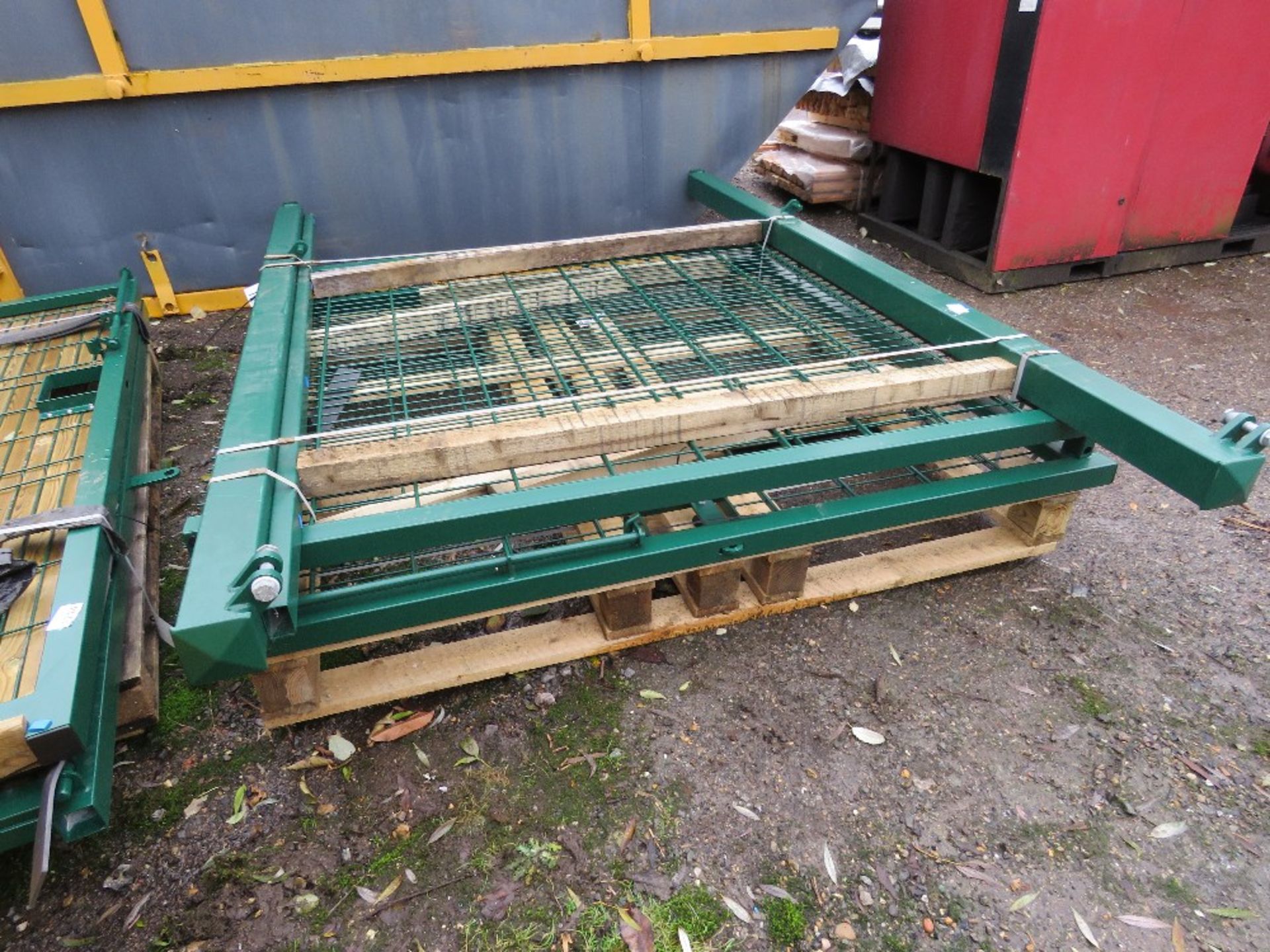 PAIR OF HEAVY DUTY GREEN YARD GATES WITH POSTS, UNUSED, 1.9M WIDTH X 2M HEIGHT EACH APPROX. - Image 2 of 6
