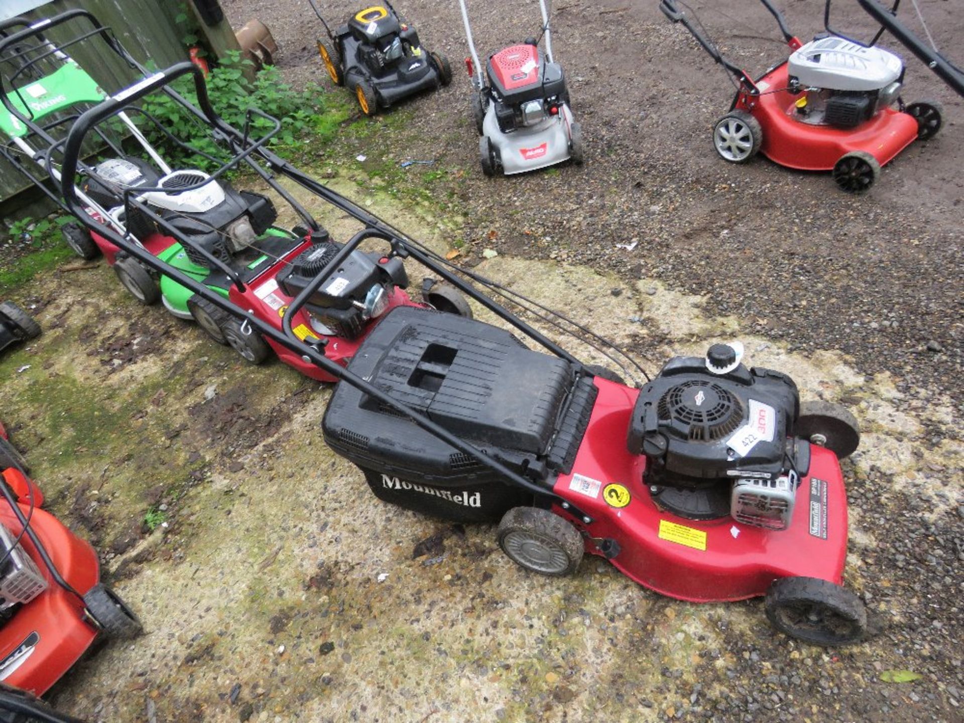 MOUNTFIELD PETROL ENGINED ROTARY LAWNMOWER. WITH COLLECTOR. THIS LOT IS SOLD UNDER THE AUCTIONEE