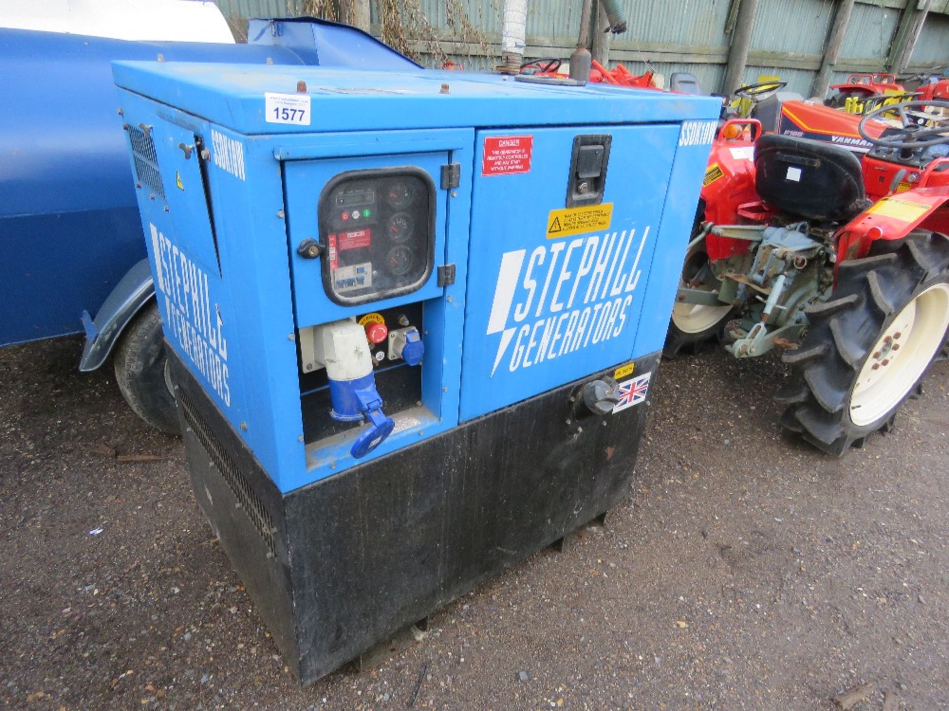 STEPHILL 10KVA SKID MOUNTED GENERATOR, SINGLE PHASE 240V OUTPUT, KUBOTA DIESEL ENGINE. RECENTLY REMO