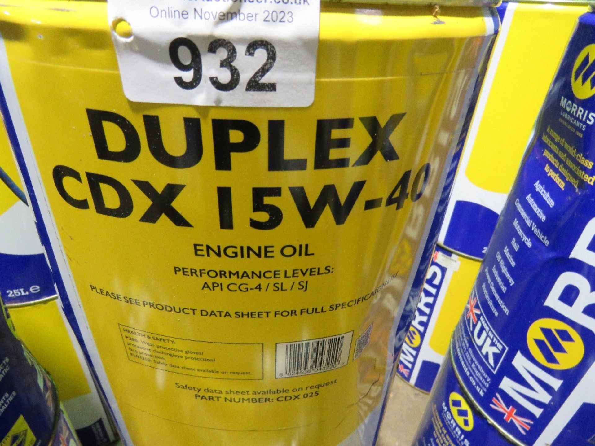 2NO 25LITRE DRUMS OF MORRIS OILS: DUPLEX 15W40 ENGINE OIL. SOURCED FROM COMPANY LIQUIDATION. - Image 2 of 2