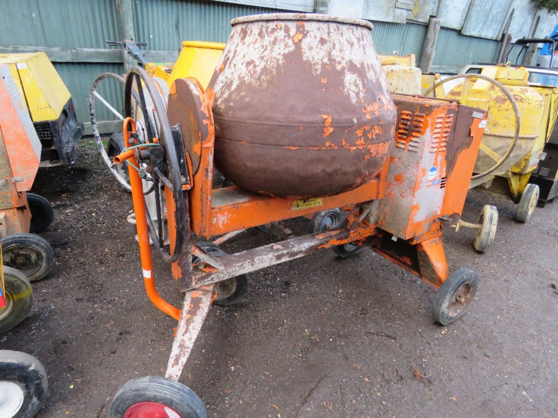 BELLE 100T LISTER HANDLE ENGINED CEMENT MIXER. WHEN TESTED WAS SEEN TO RUN AND DRUM TURNED.