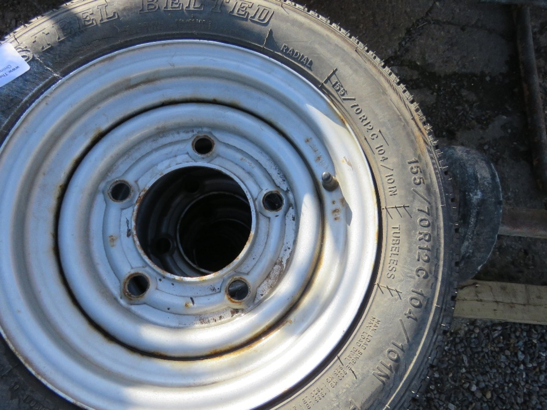 4 X TRAILER WHEELS AND TYRES. 155-70R12C104 SIZE. - Image 3 of 4