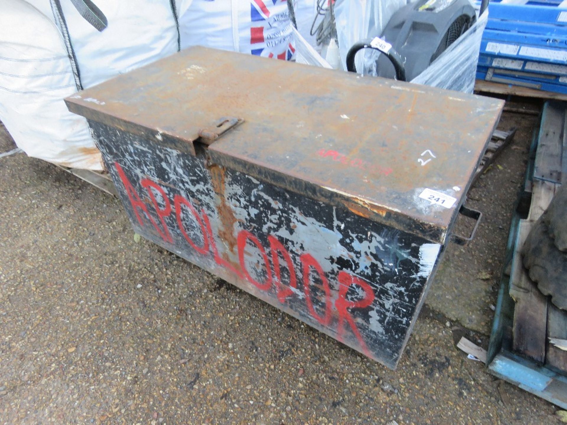 STEEL TOOL BOX, UNLOCKED, PADLOCK HASP TYPE.