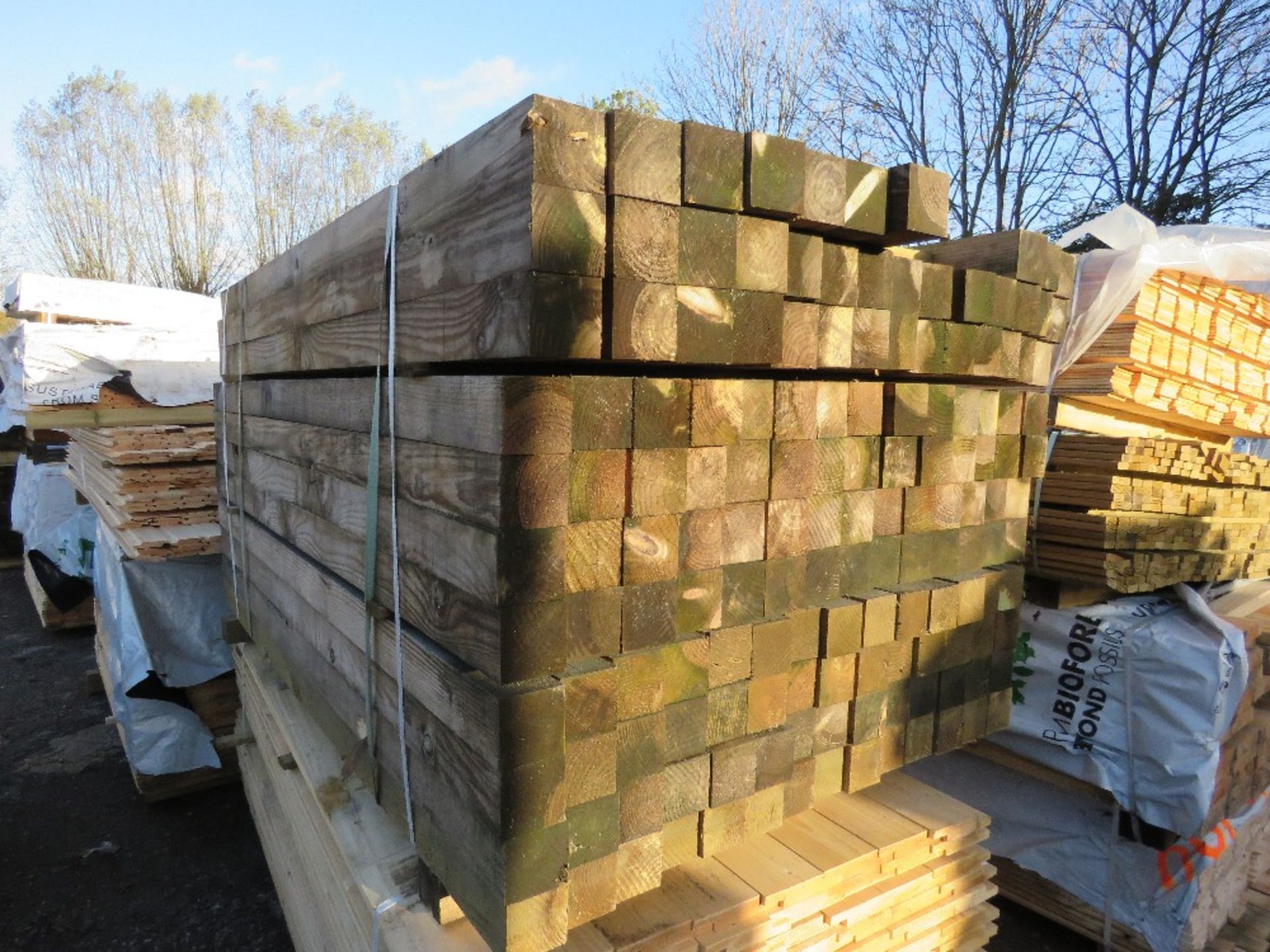 PACK OF TIMBER FENCE POSTS 1.8M LENGTH X 75MM X 75MM APPROX. 145NO IN TOTAL APPROX.