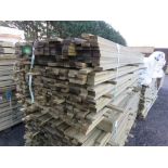 LARGE PACK OF TREATED VENETIAN PALE TIMBER CLADDING SLATS. 1.83M LENGTH X 45MM X 17MM APPROX.