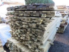 LARGE PACK OF TREATED VENETIAN PALE TIMBER CLADDING SLATS. 1.83M LENGTH X 45MM X 17MM APPROX.
