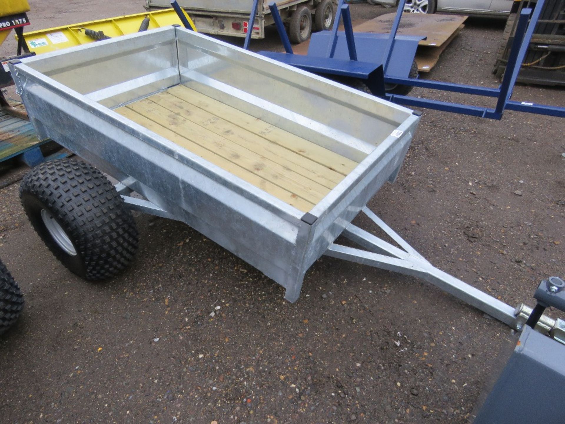 QUAD BIKE TOWED GALVANISED GENERAL PURPOSE TRAILER ON FLOATATION TYRES, 1.61MX 1M APPROX. UNUSED.