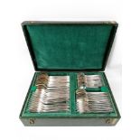 Alfenide,Silver metal housewife, Art Deco model, comprising:- 12 forks- 12 spoons- 6