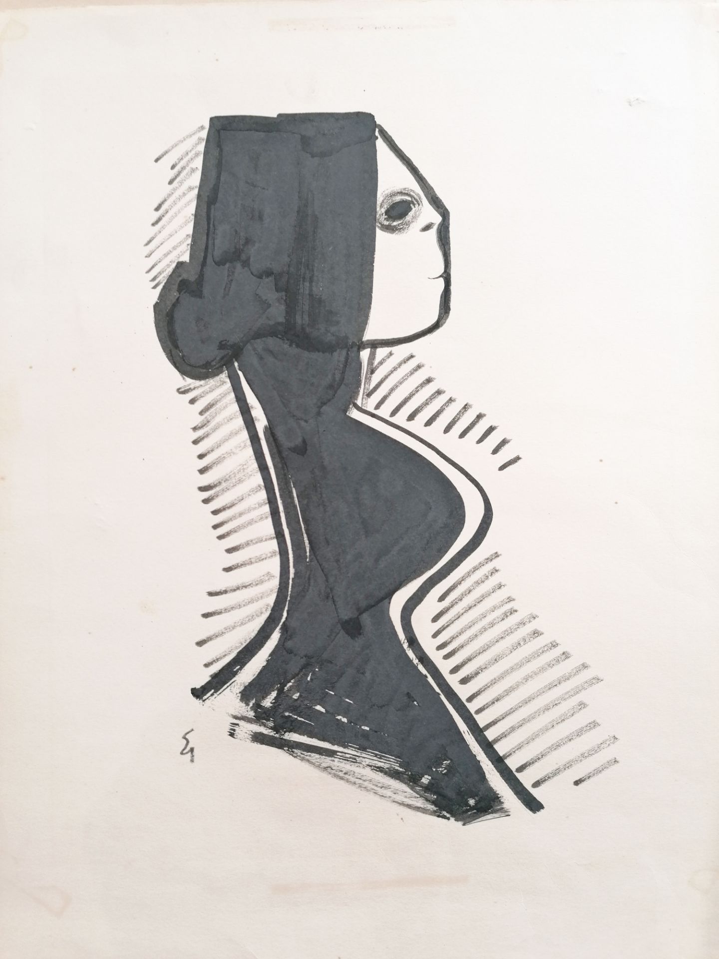Eugene V. Biel Bienne (1902-1969)Profile portrait.Gouache on paper.Monogrammed at the bottom left.Su