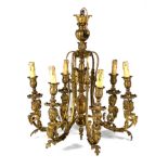 Work of the second half of the 19th centuryChandelier in gilded bronze with six arms of lights d