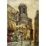 XXth century SchoolView of Paris, rue du Jour, Saint-Eustache churchOil on canvas.Bearin