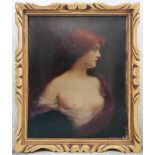 In the taste of Jean-Jacques Henner (1829-1905)Portrait of naked woman.Oil on canvas.Sun