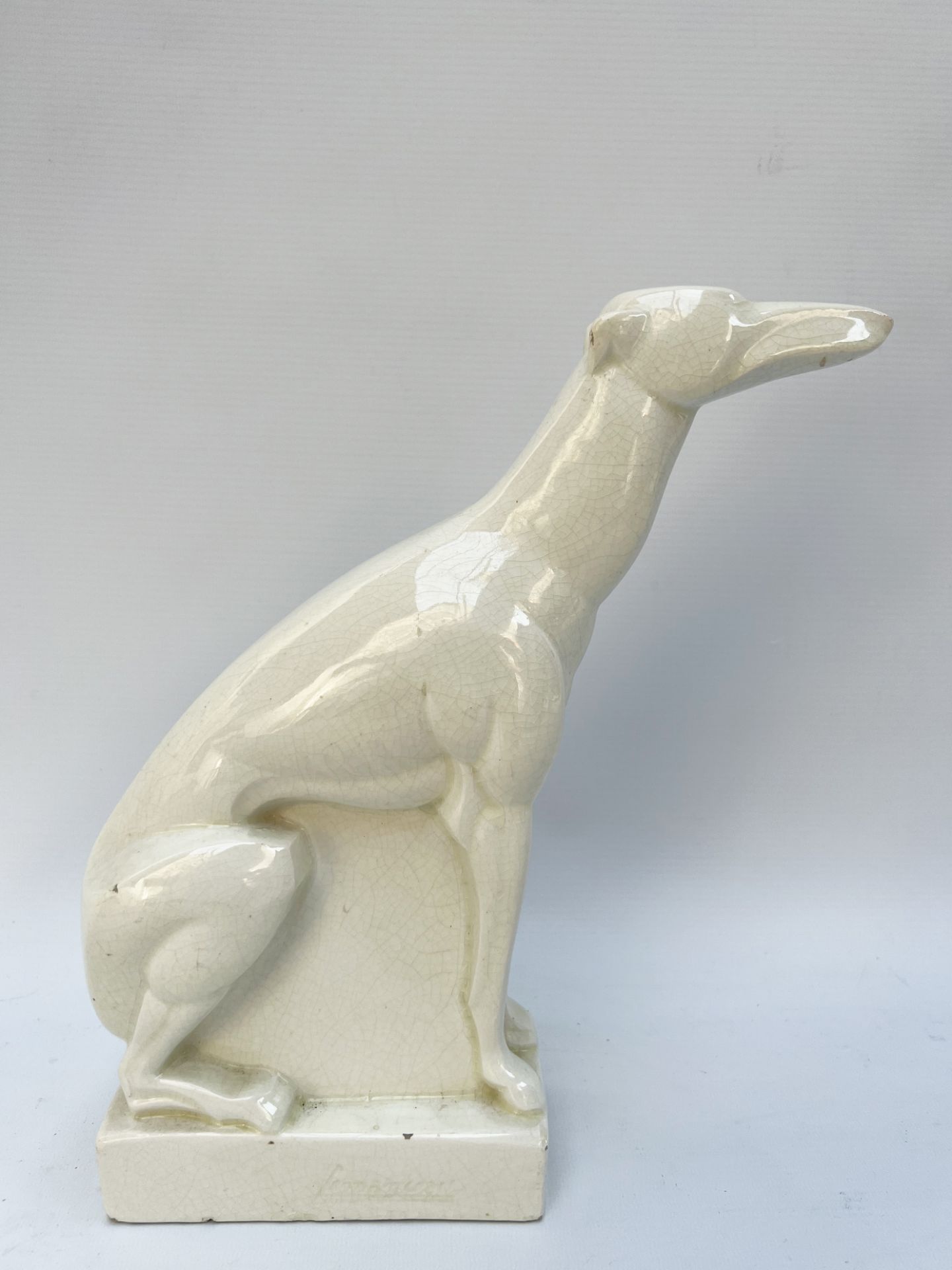 XXth century workSit Dog.White cracked ceramic test with glazes. - Image 2 of 4