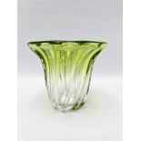 Val Saint LambertGlass vase, partly tinted green, to twisted.Brand engraved in hollow on the