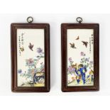 China, 20th centuryPair of ceramic paintings decorated with trendy birds and butterflies.H .