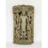 India Medievale (in the taste of), 20th centuryStele in gray sandstone appearing Vishnu surround