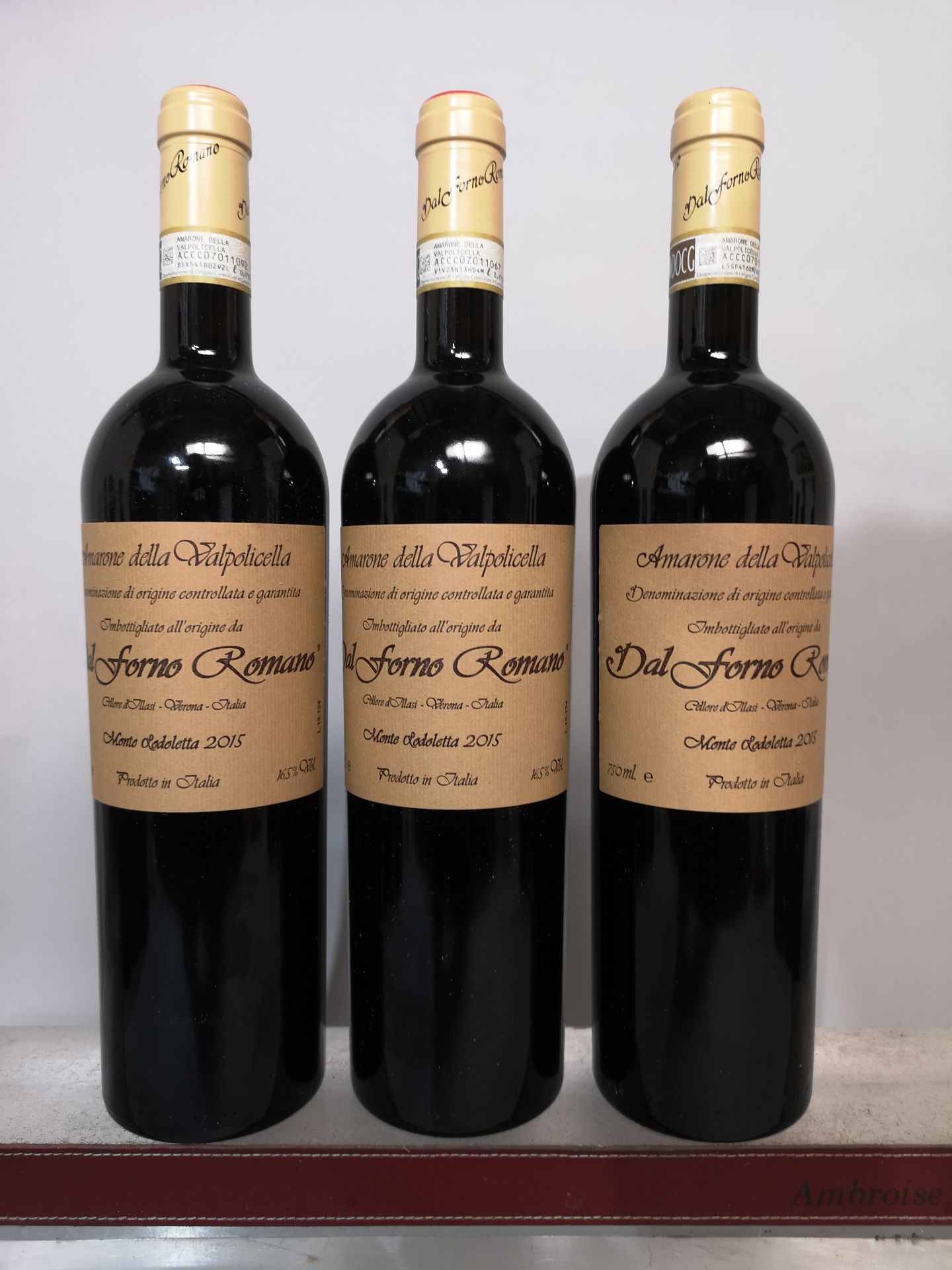 3 bottles Amarone della valpolicella dal for novelo - vigneto monte lodoletta, Italy 2015.