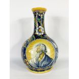 19th century workLong -collar -shaped ceramic -shaped vase with polychrome decoration like majol
