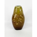 XXth century workVase in hot blown glass tinted in green and brown.Decor of golden enhanceme