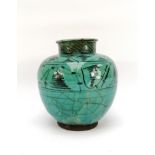 Iran, 19th centuryShape -shaped vase with swollen collar in turquoise glazed ceramic with styliz