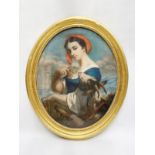 19th century French SchoolBergère portrait in medallionPastel on canvasBears a 'Goulet'