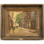 XXth century SchoolView of MontmartreOil on canvas laminated on cardboardSignature partl