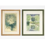 Set of two framed rooms including:-J. Ducloy (20th century)Forest landscape.Watercolor o