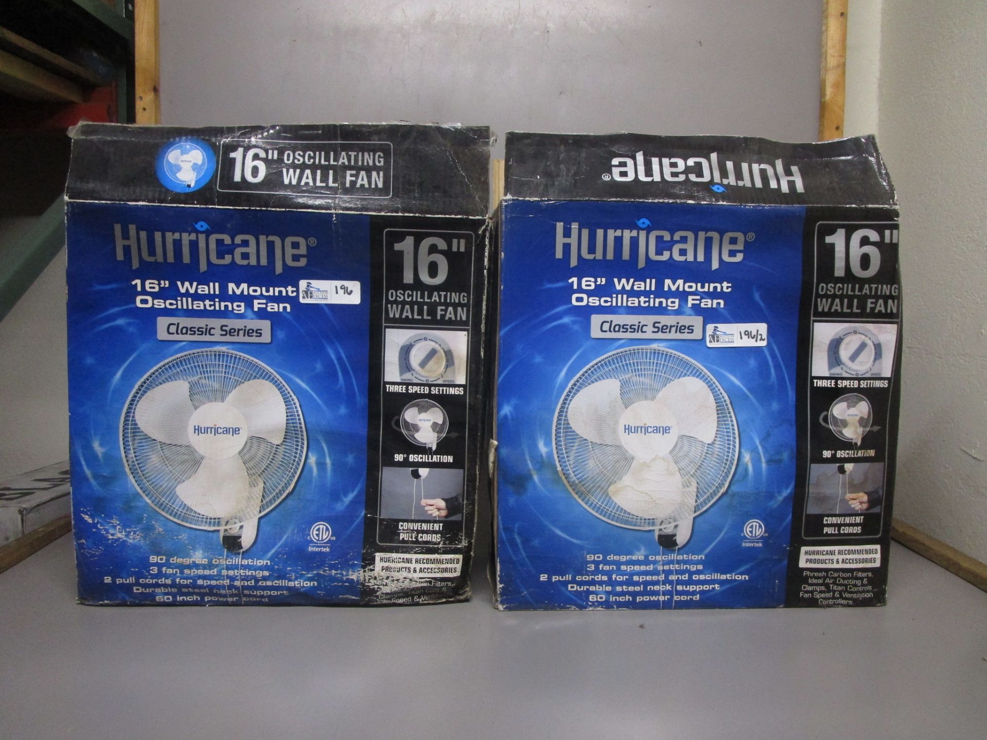 LOT OF 2 HURRICANE WALL FANS IN ORIGINAL BOXES