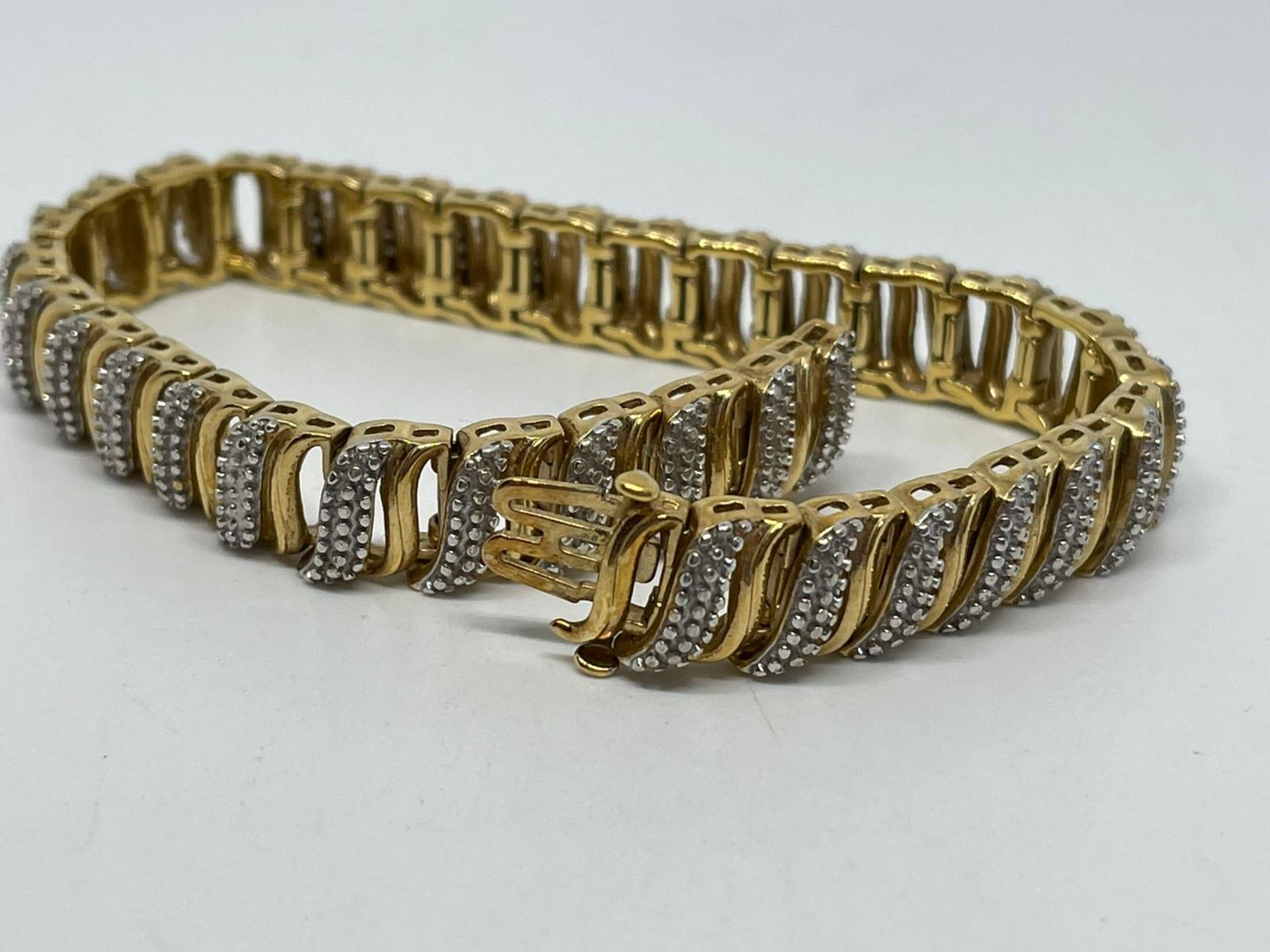 Sterling silver gilt diamond bracelet - Image 2 of 3