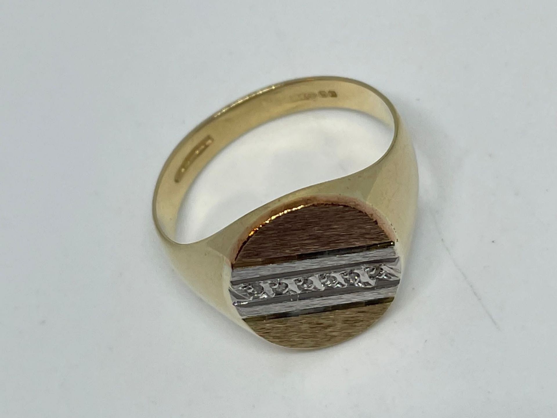 9ct three colour gold diamond set signet ring - Image 2 of 2