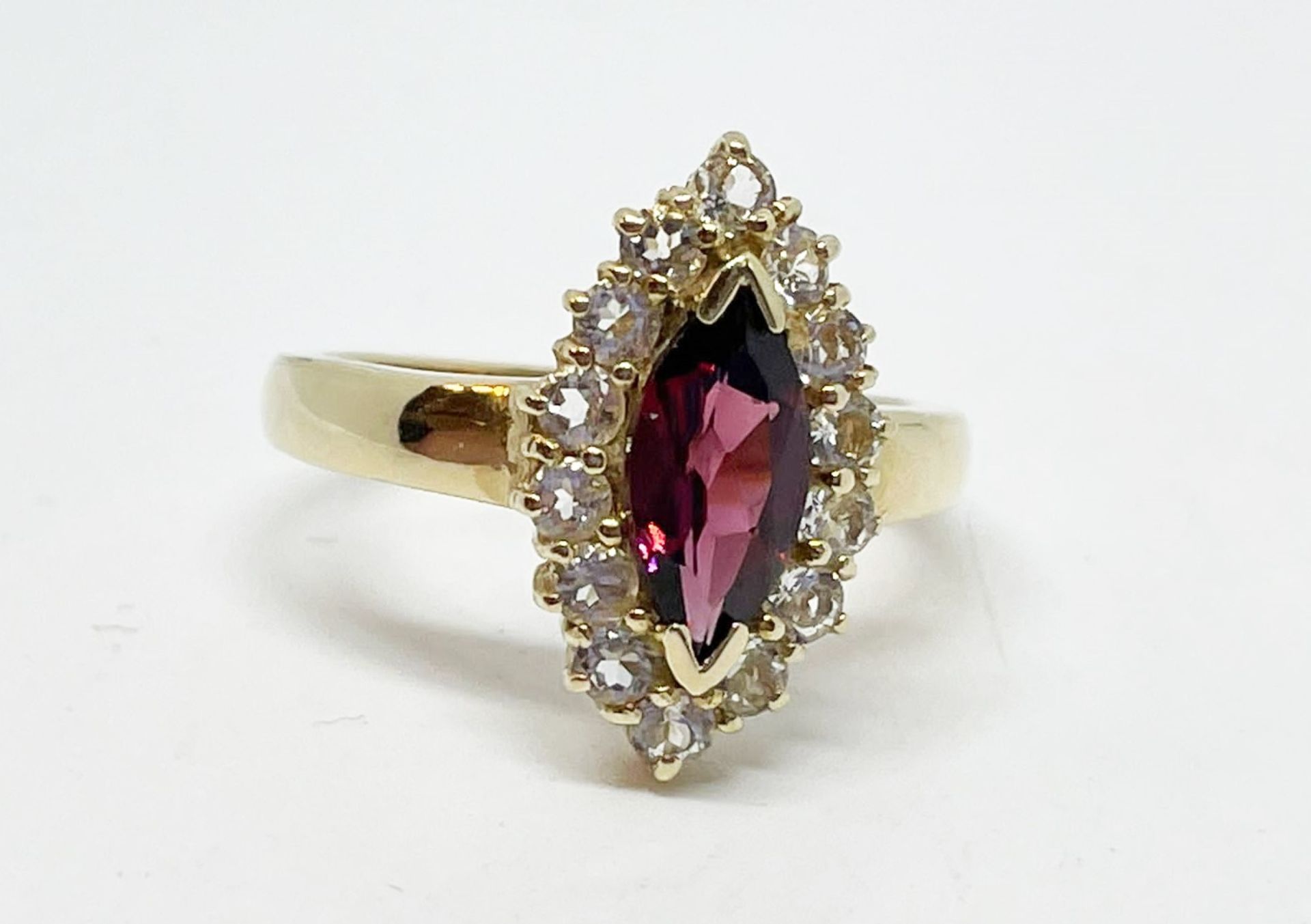 9 ct gold garnet and white zircon cluster ring