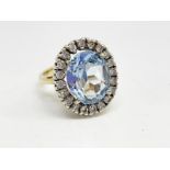14 ct gold blue topaz and diamond cluster ring