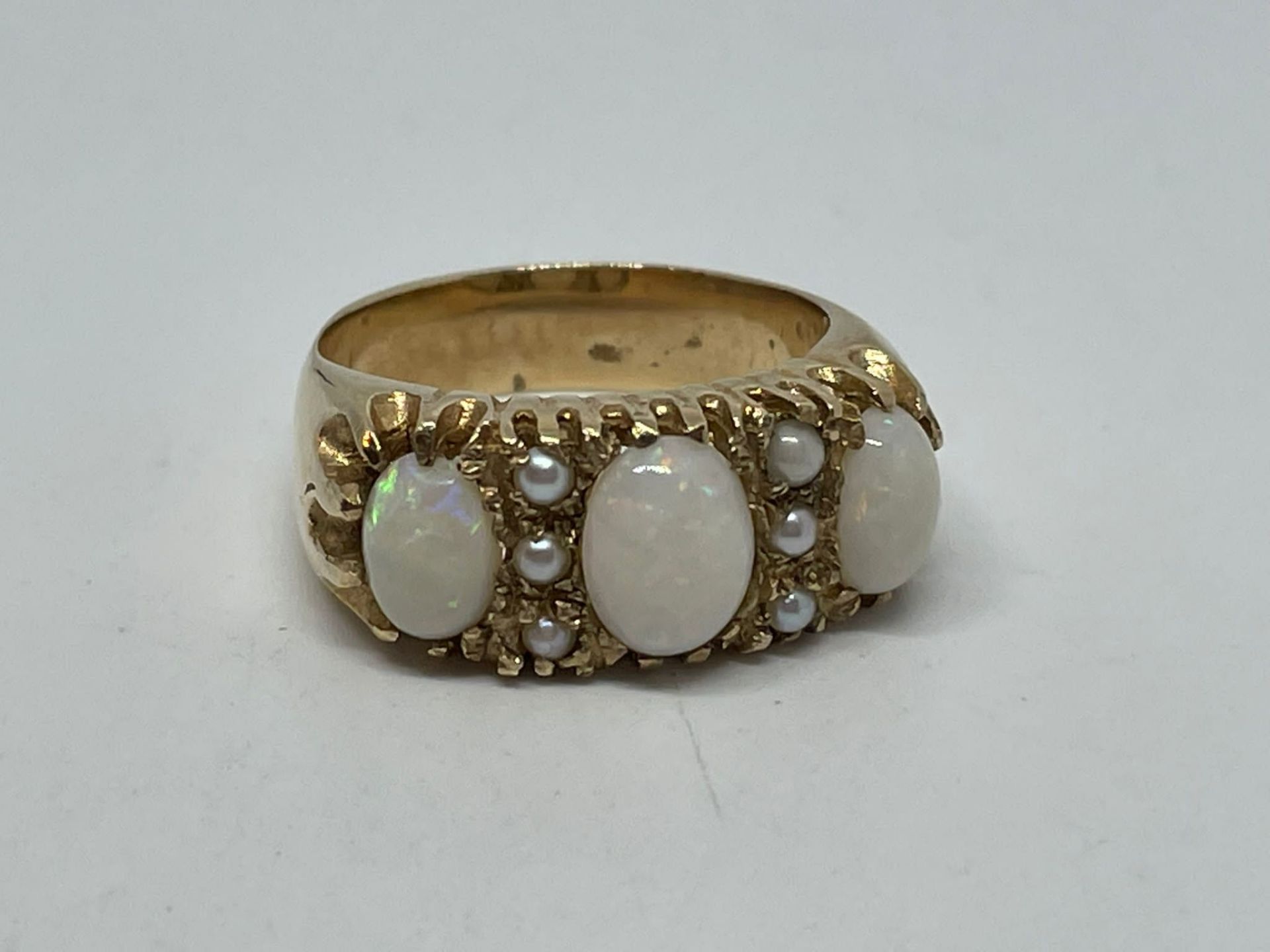 9 ct gold opal and pearl ring